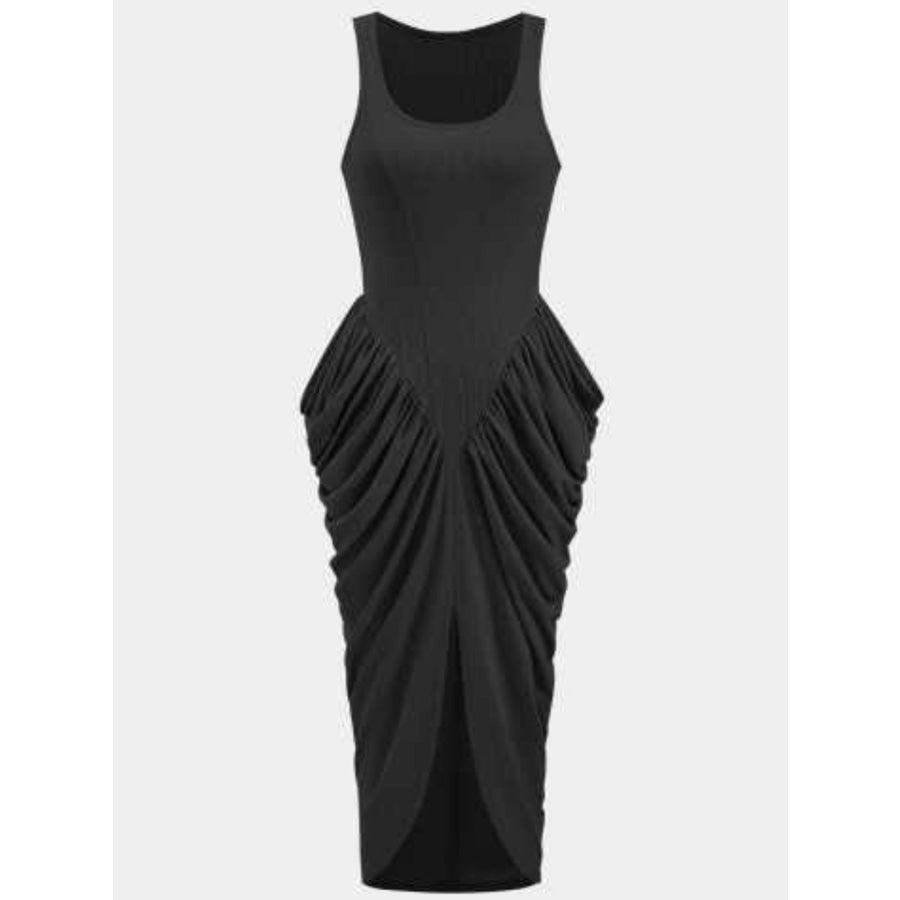 Ruched Detail Slit Midi Dress Apparel and Accessories