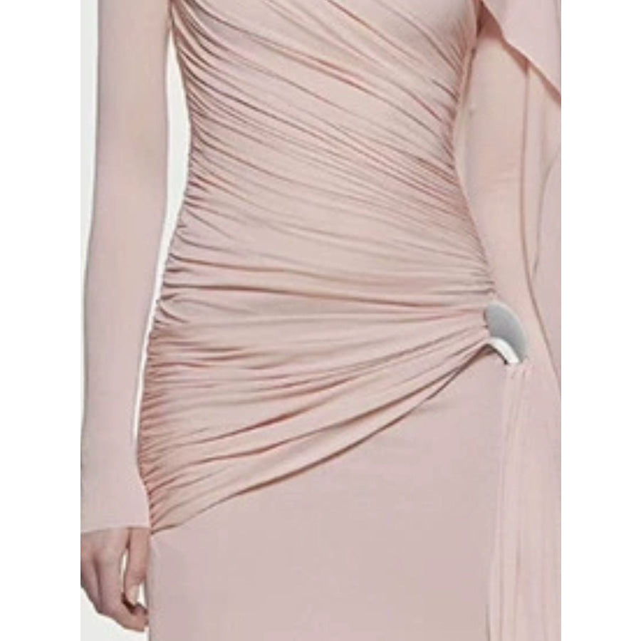 Ruched Draped Long Sleeve Maxi Dress Apparel and Accessories