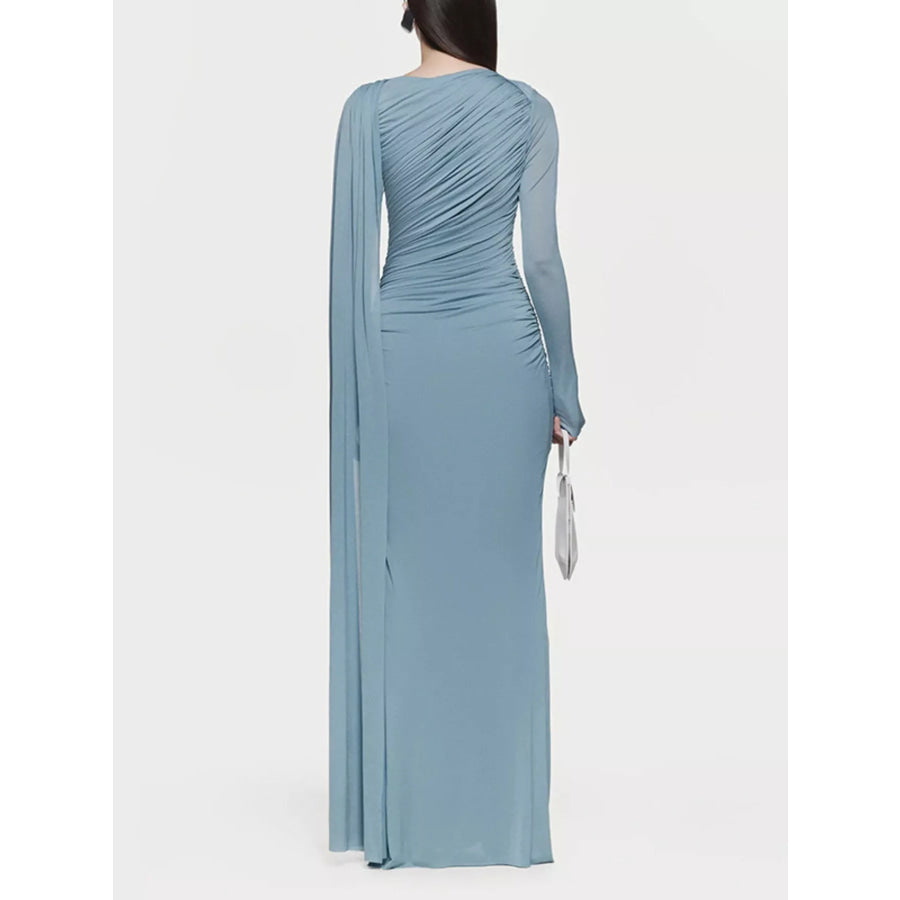 Ruched Draped Long Sleeve Maxi Dress Apparel and Accessories