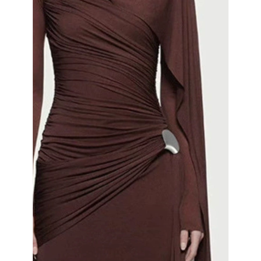 Ruched Draped Long Sleeve Maxi Dress Apparel and Accessories