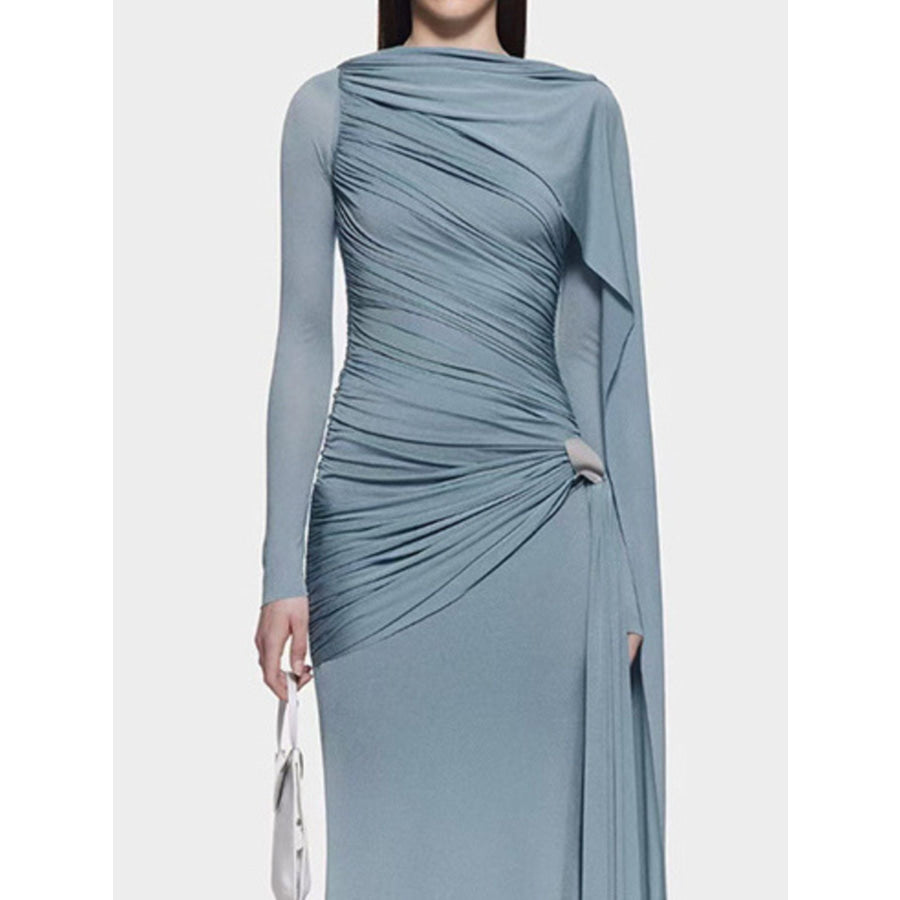 Ruched Draped Long Sleeve Maxi Dress Apparel and Accessories