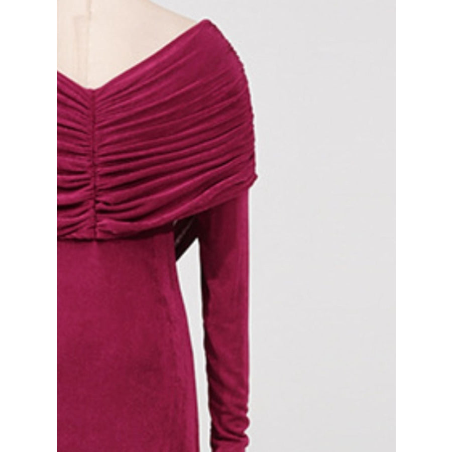 Ruched Draped Long Sleeve Maxi Dress Apparel and Accessories