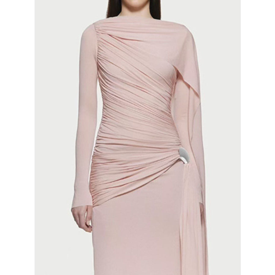 Ruched Draped Long Sleeve Maxi Dress Apparel and Accessories