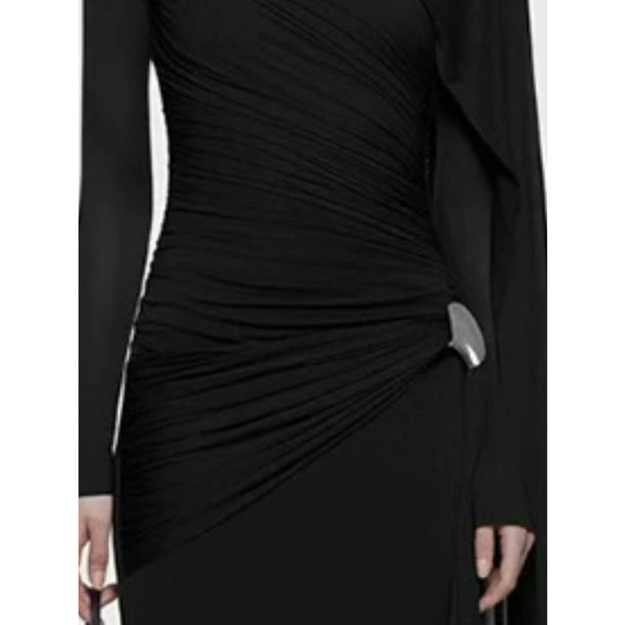 Ruched Draped Long Sleeve Maxi Dress Apparel and Accessories