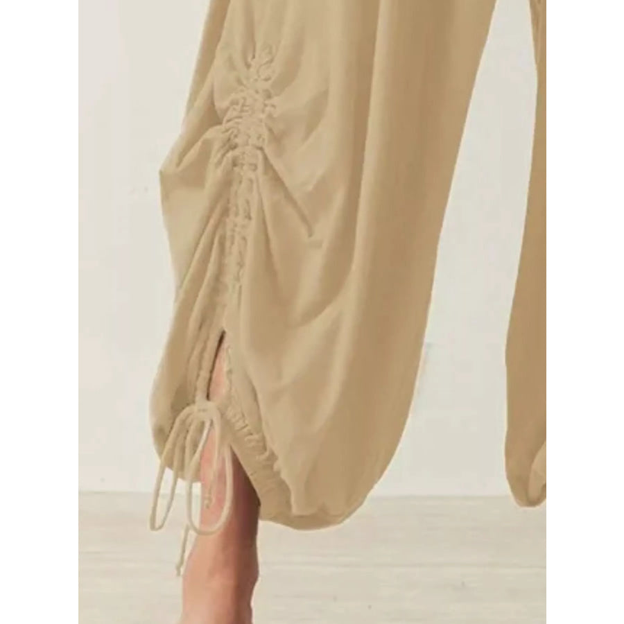 Ruched Drawstring Harem Pants Apparel and Accessories