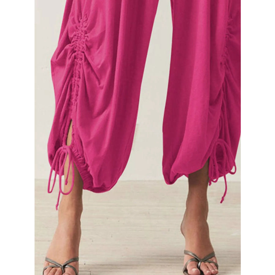 Ruched Drawstring Harem Pants Apparel and Accessories