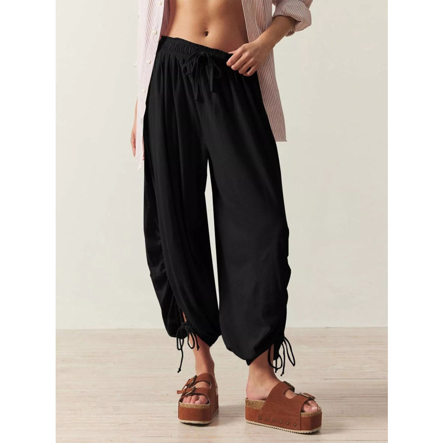 Ruched Drawstring Harem Pants Black / S Apparel and Accessories