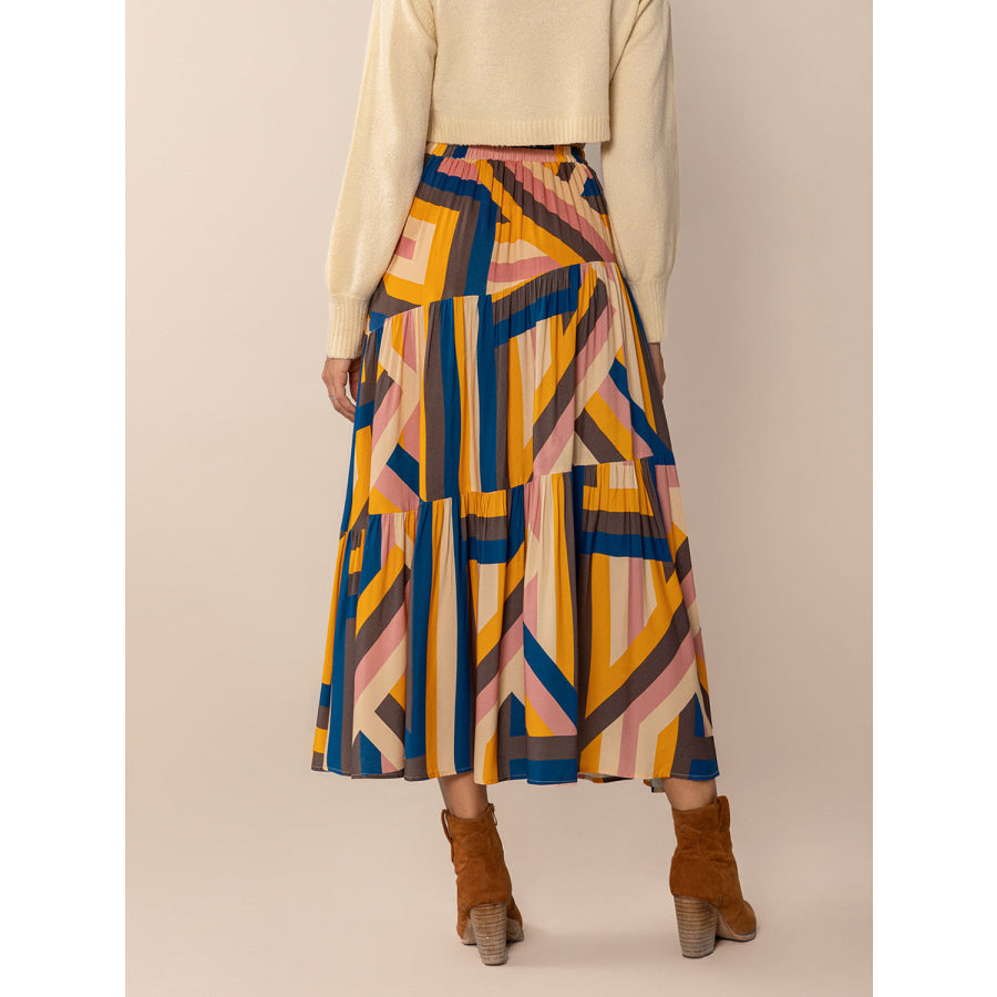 Ruched Elastic Waist Contrast Midi Skirt Apparel and Accessories