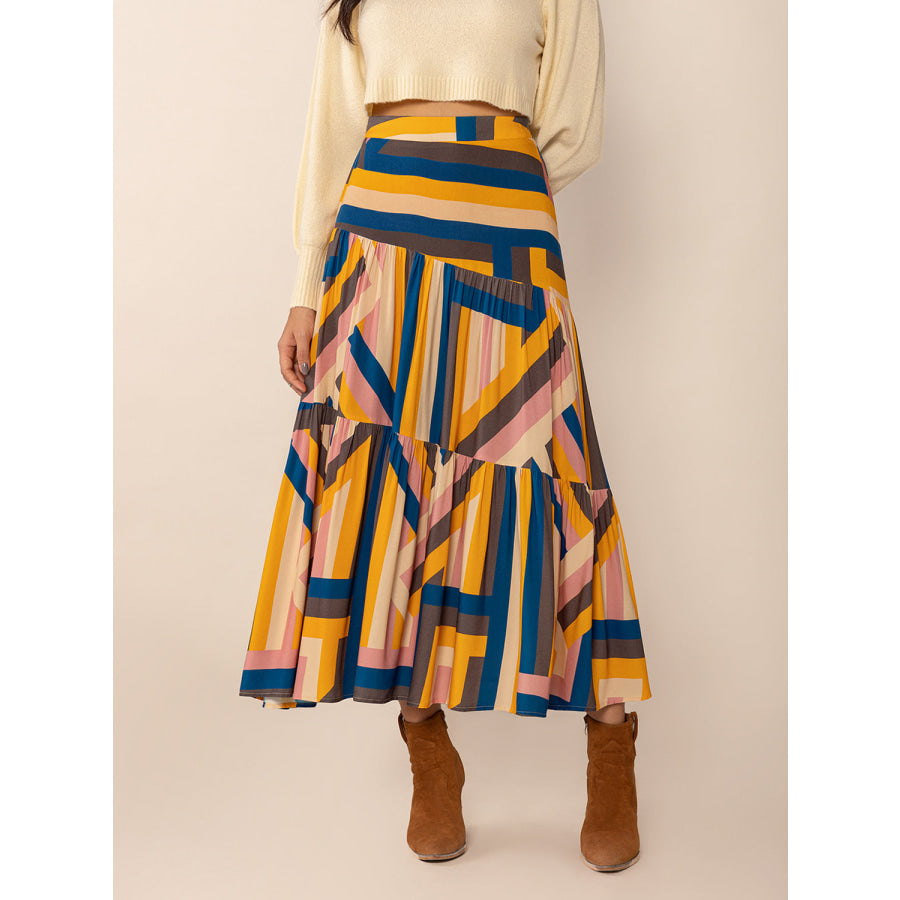 Ruched Elastic Waist Contrast Midi Skirt Apparel and Accessories