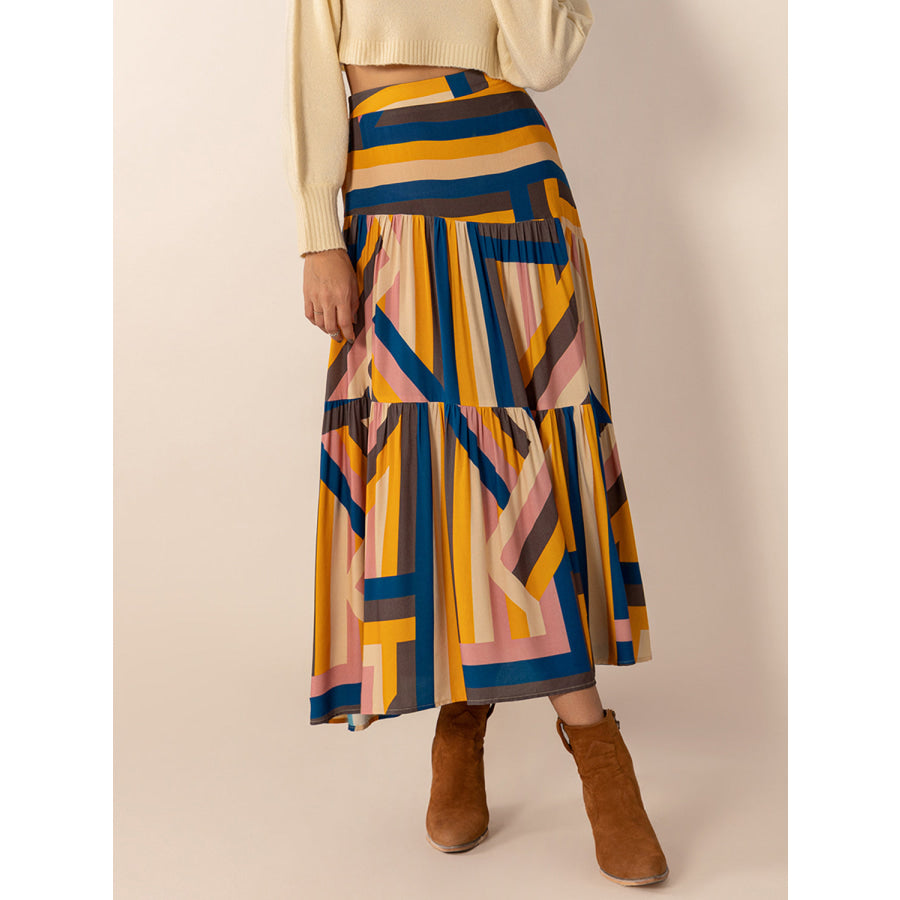 Ruched Elastic Waist Contrast Midi Skirt Apparel and Accessories