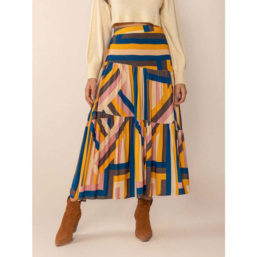 Ruched Elastic Waist Contrast Midi Skirt Multicolor / S Apparel and Accessories