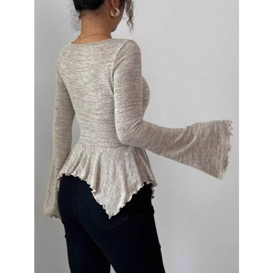 Ruched Flared Sleeves Peplum T-Shirt Apparel and Accessories