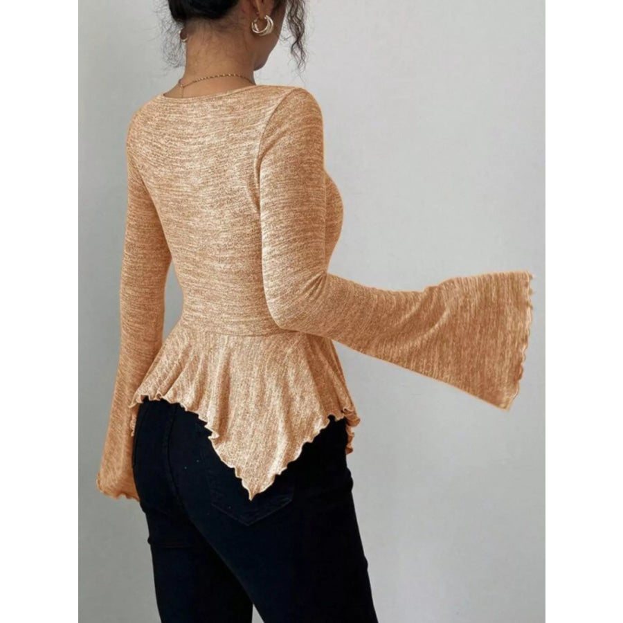 Ruched Flared Sleeves Peplum T-Shirt Apparel and Accessories