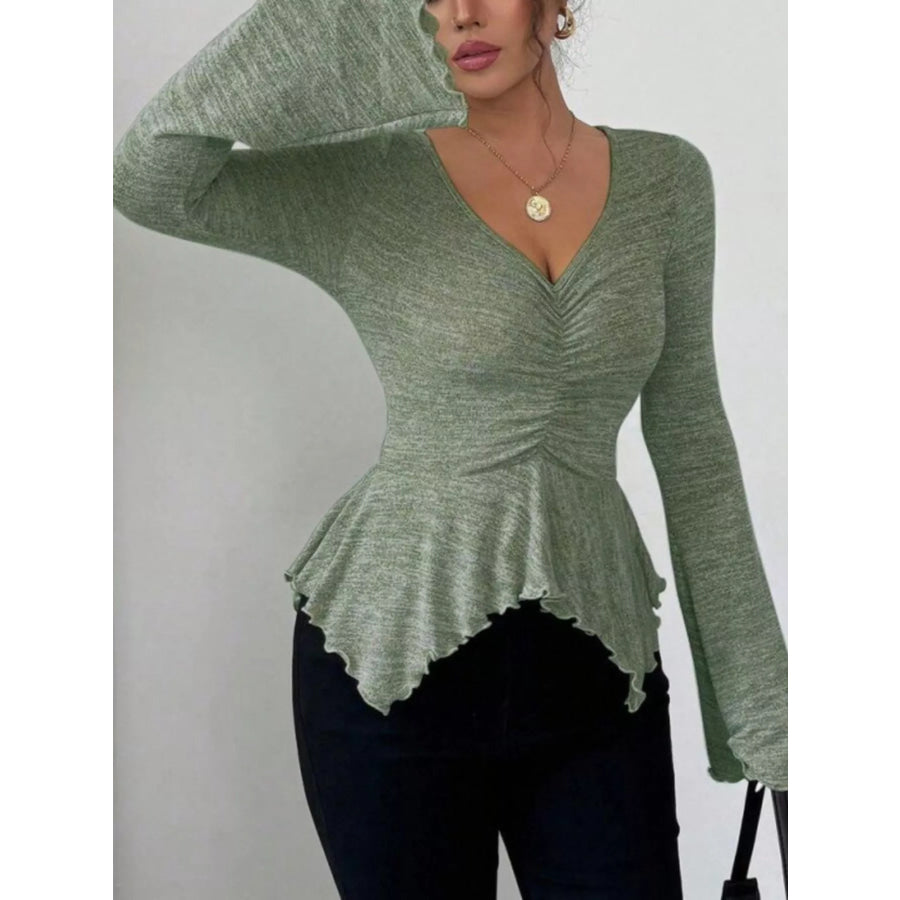 Ruched Flared Sleeves Peplum T-Shirt Apparel and Accessories