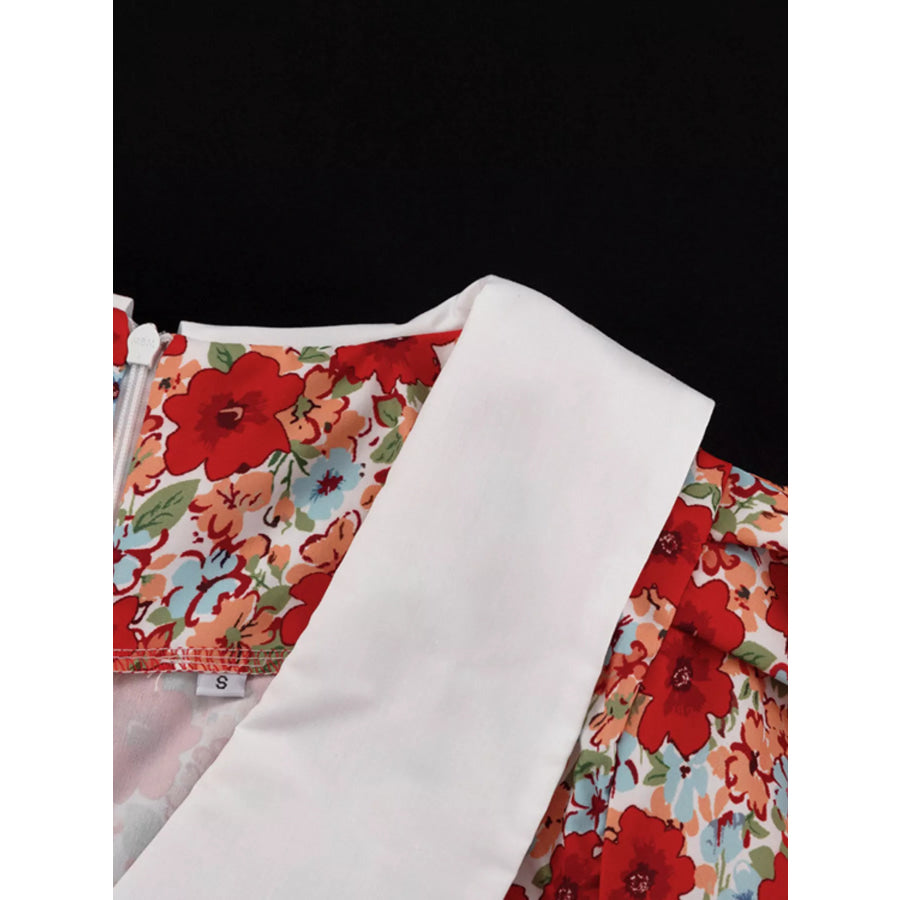Ruched Floral Print Puff Sleeve Mini Dress Apparel and Accessories