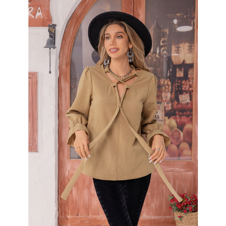 Ruched Flounce Sleeve Blouse Apparel and Accessories