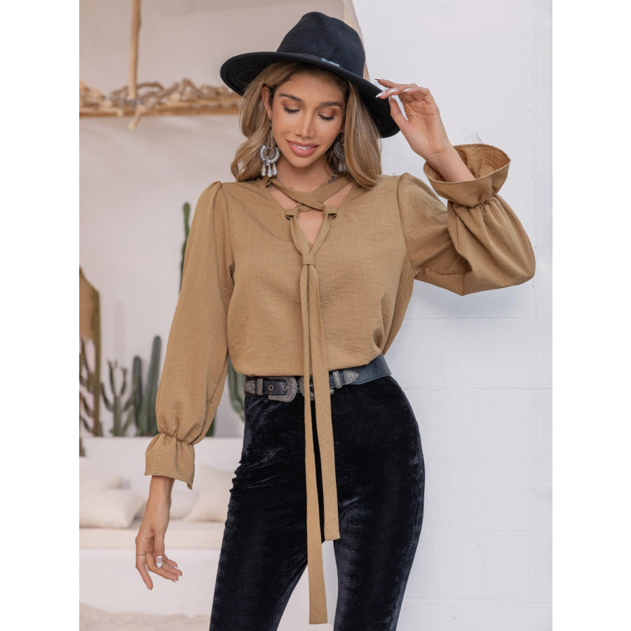 Ruched Flounce Sleeve Blouse Apparel and Accessories