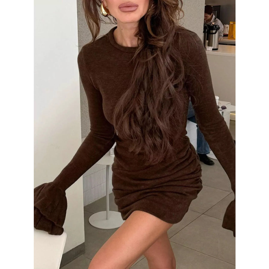 Ruched Flounce Sleeve Mini Dress Apparel and Accessories