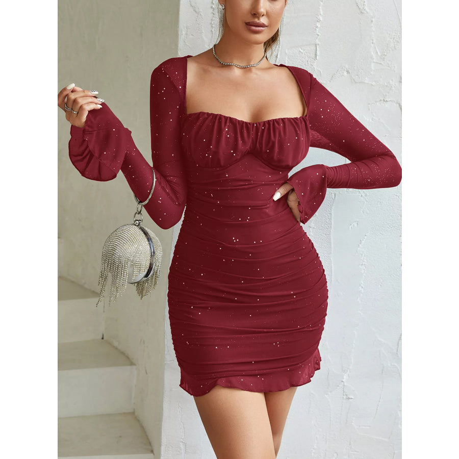 Ruched Glitter Bodycon Mini Dress Apparel and Accessories