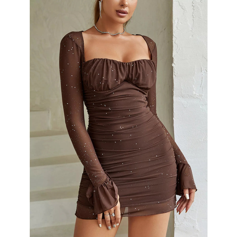 Ruched Glitter Bodycon Mini Dress Apparel and Accessories