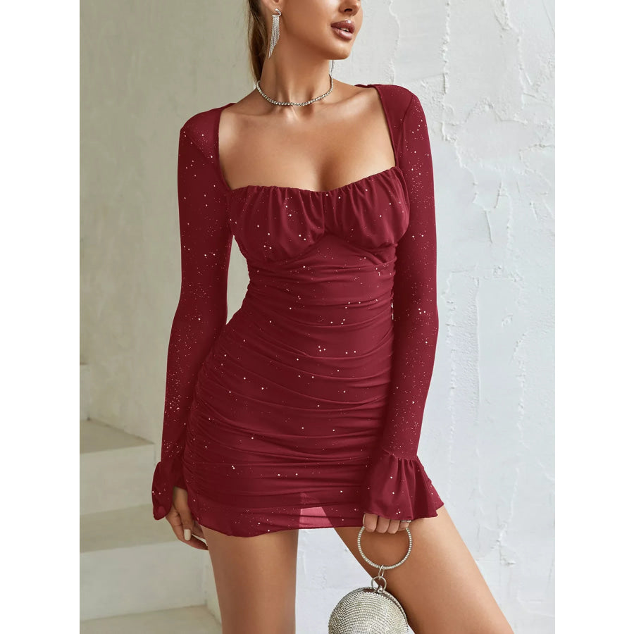 Ruched Glitter Bodycon Mini Dress Apparel and Accessories