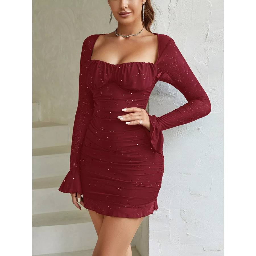 Ruched Glitter Bodycon Mini Dress Apparel and Accessories