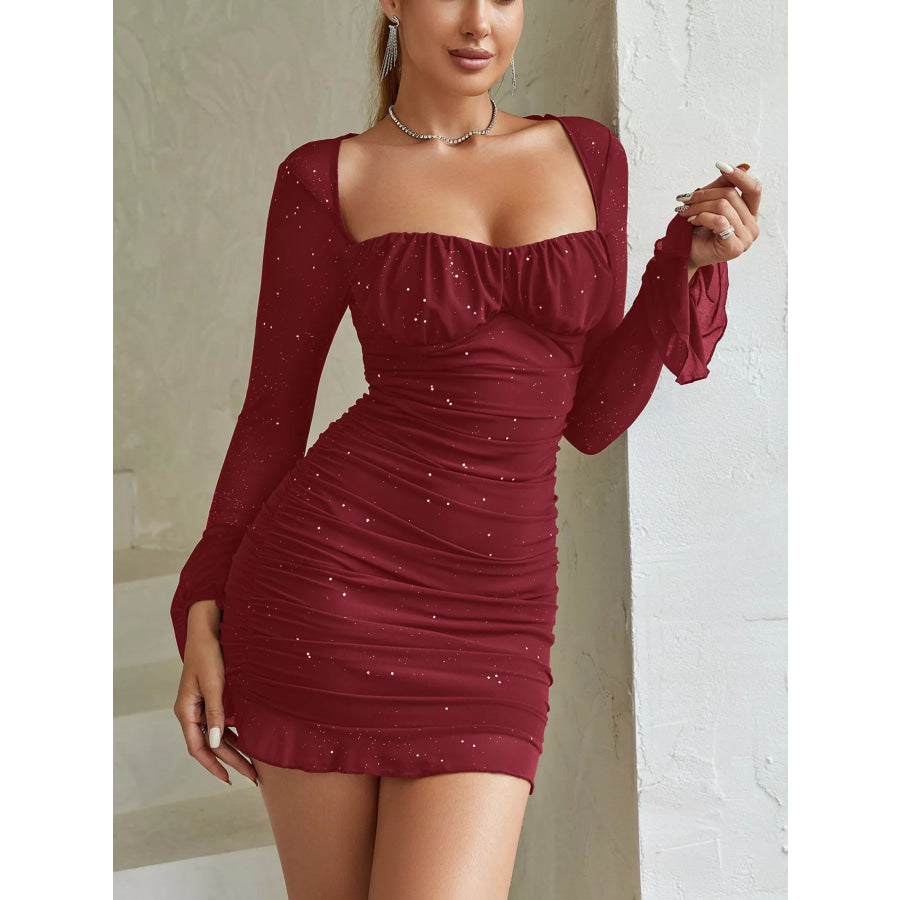 Ruched Glitter Bodycon Mini Dress Apparel and Accessories