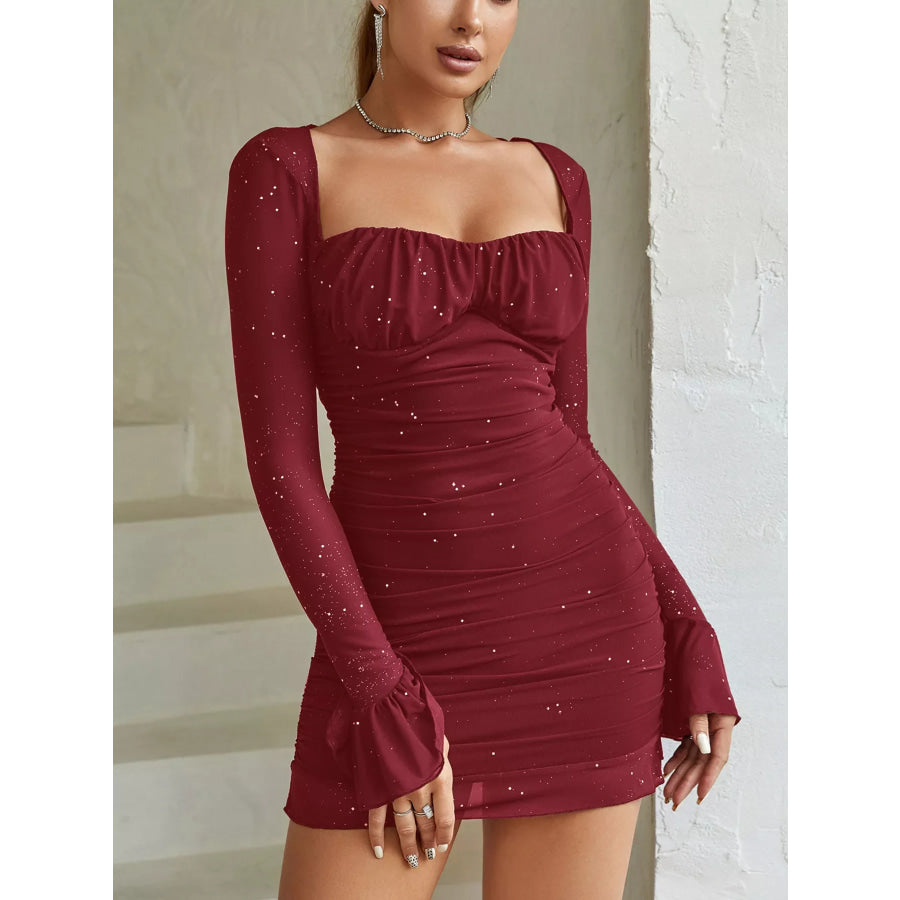 Ruched Glitter Bodycon Mini Dress Wine Red / XS Apparel and Accessories
