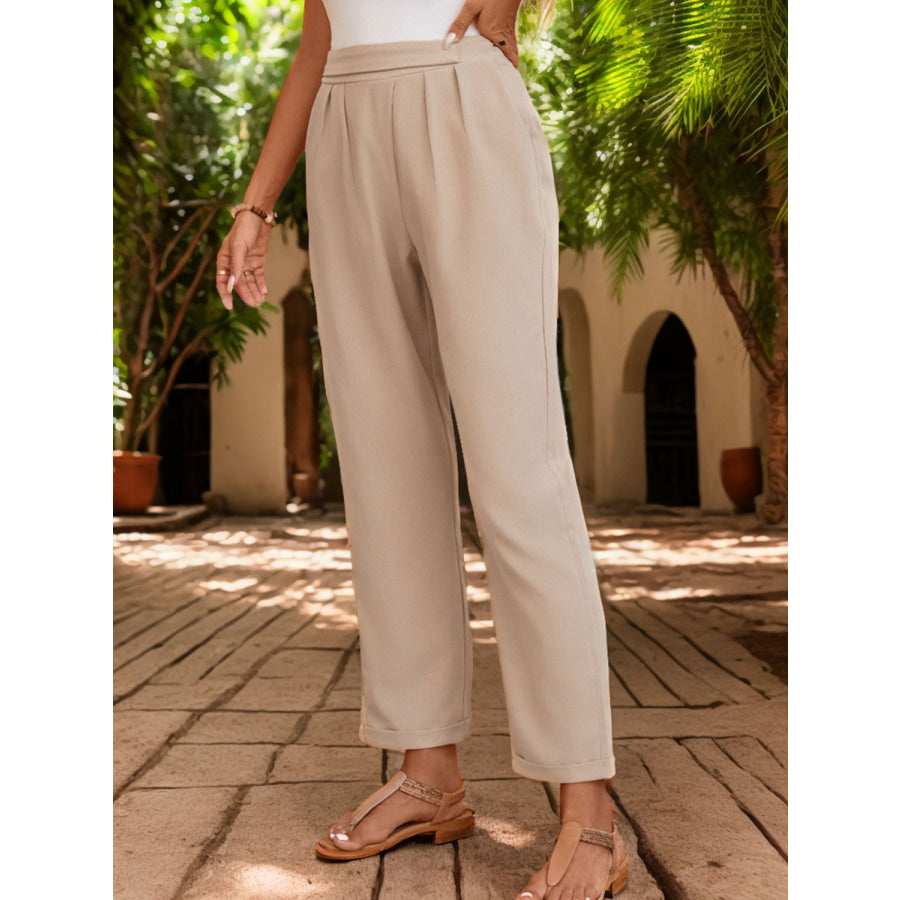 Ruched Half Elastic Waist Pants Apparel and Accessories