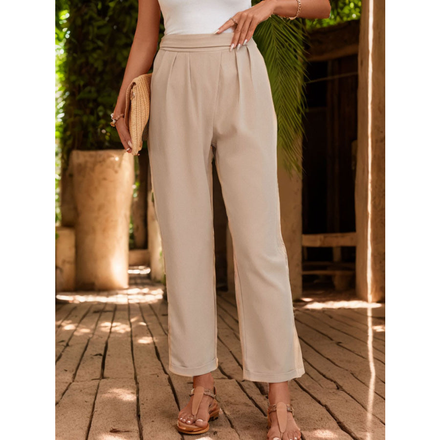 Ruched Half Elastic Waist Pants Apparel and Accessories
