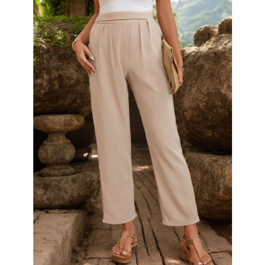 Ruched Half Elastic Waist Pants Apparel and Accessories
