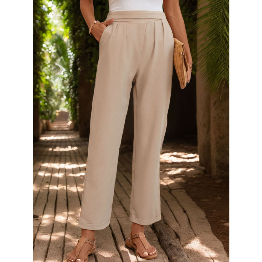 Ruched Half Elastic Waist Pants Apparel and Accessories