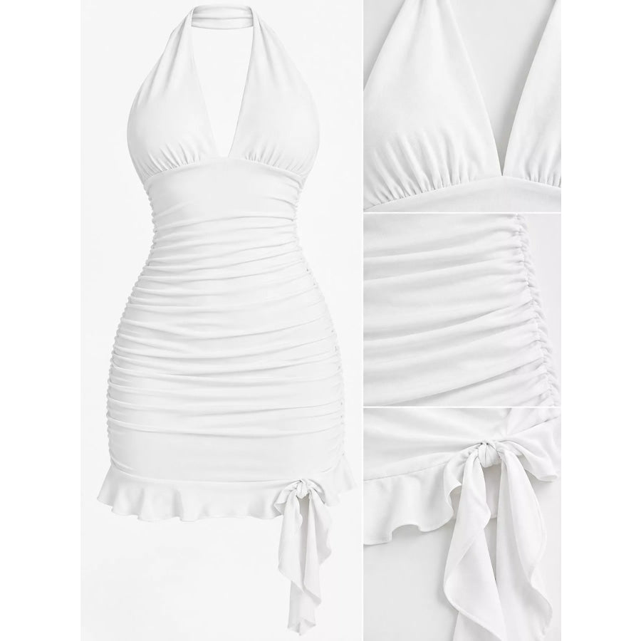 Ruched Halter Neck Bodycon Mini Dress Apparel and Accessories