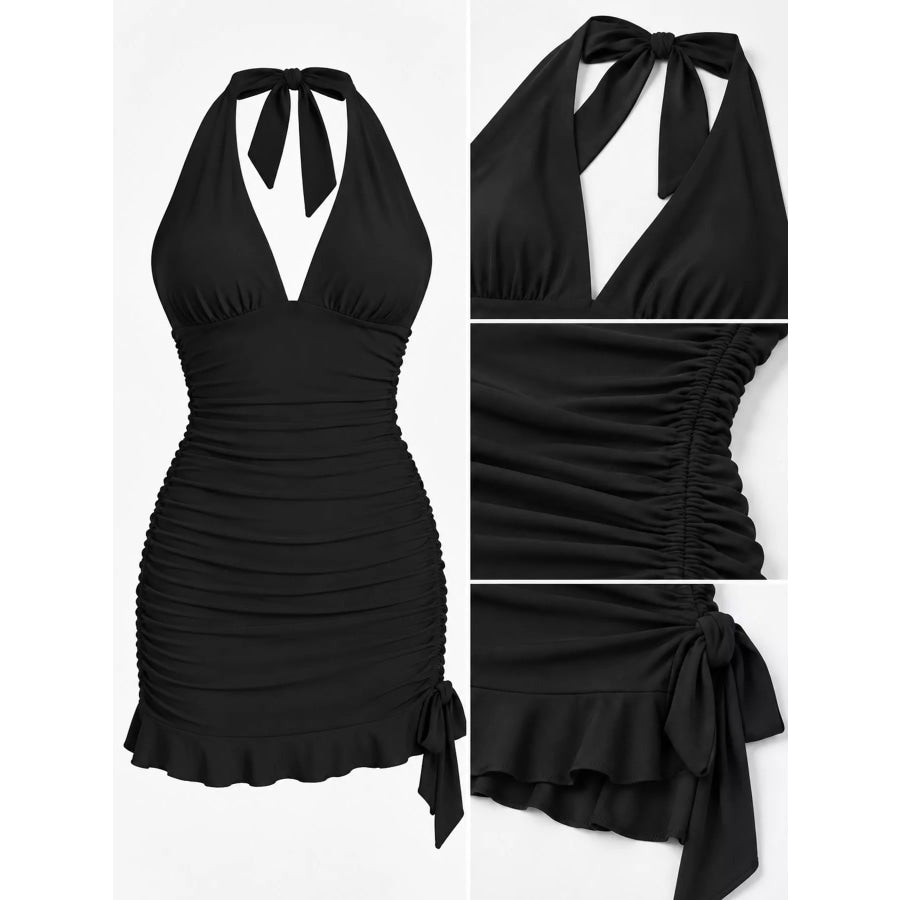 Ruched Halter Neck Bodycon Mini Dress Apparel and Accessories
