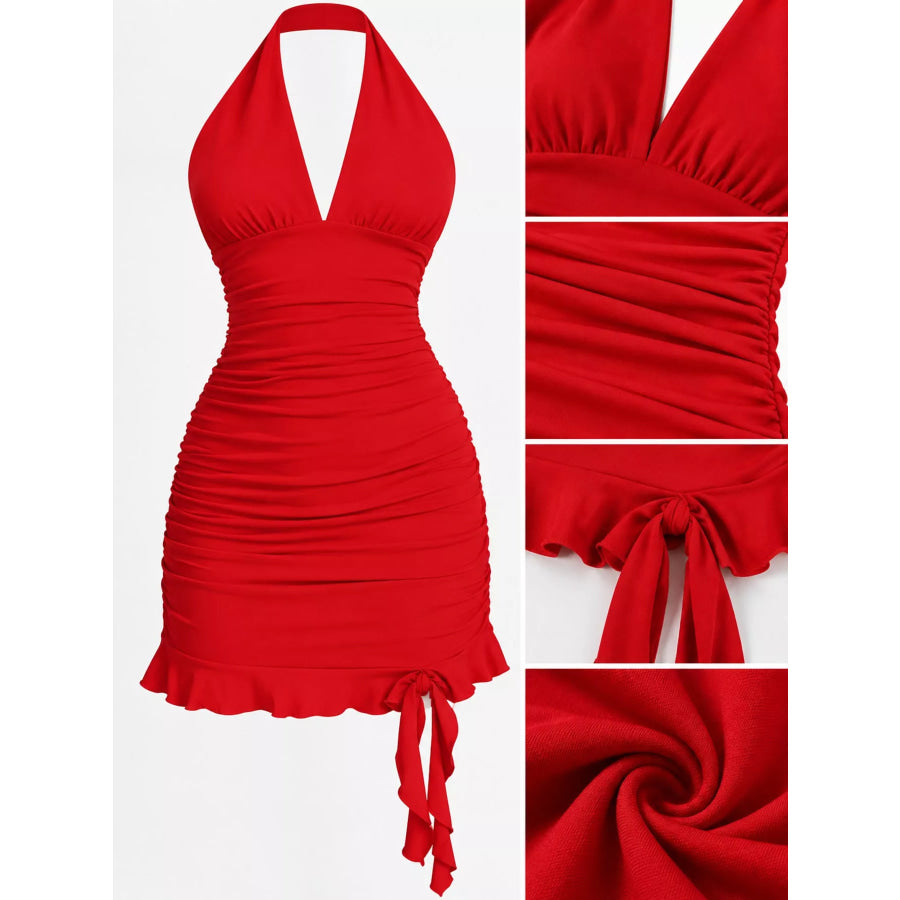 Ruched Halter Neck Bodycon Mini Dress Apparel and Accessories