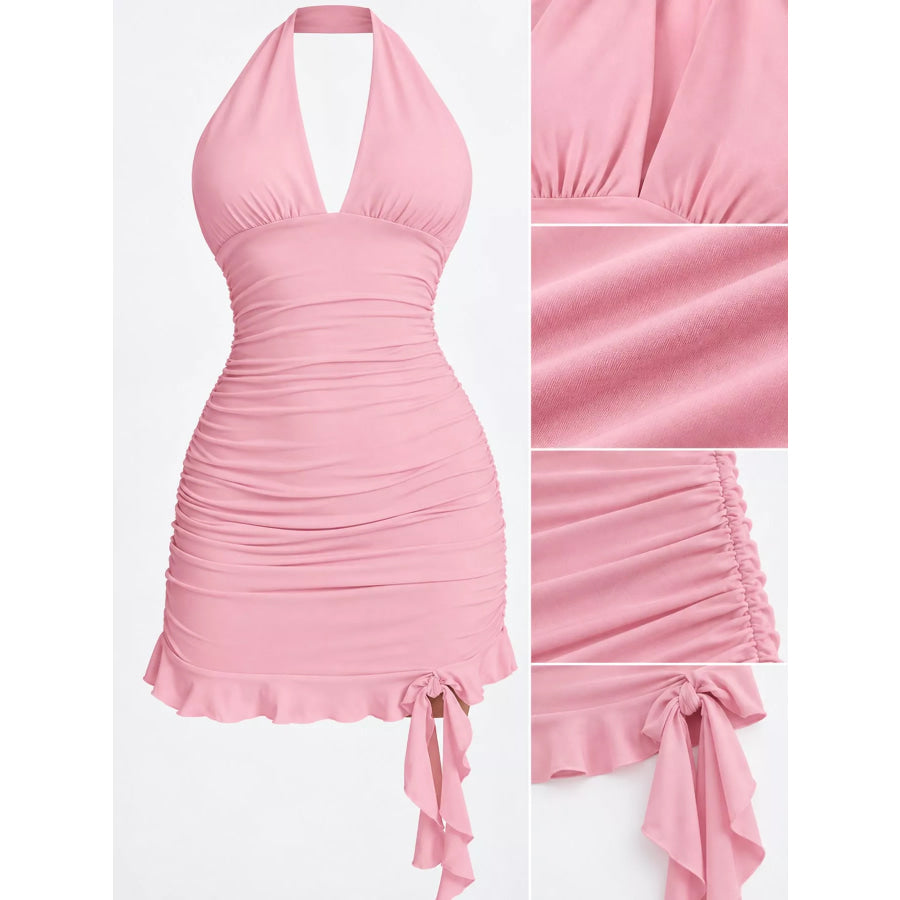Ruched Halter Neck Bodycon Mini Dress Apparel and Accessories