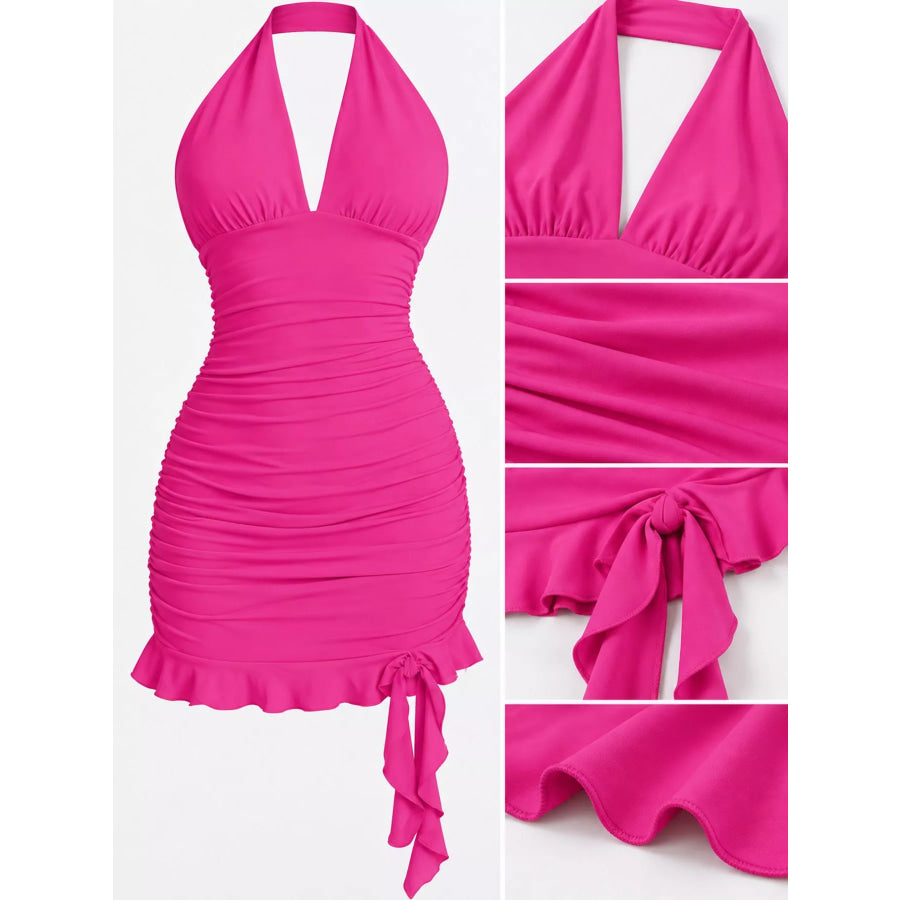 Ruched Halter Neck Bodycon Mini Dress Apparel and Accessories