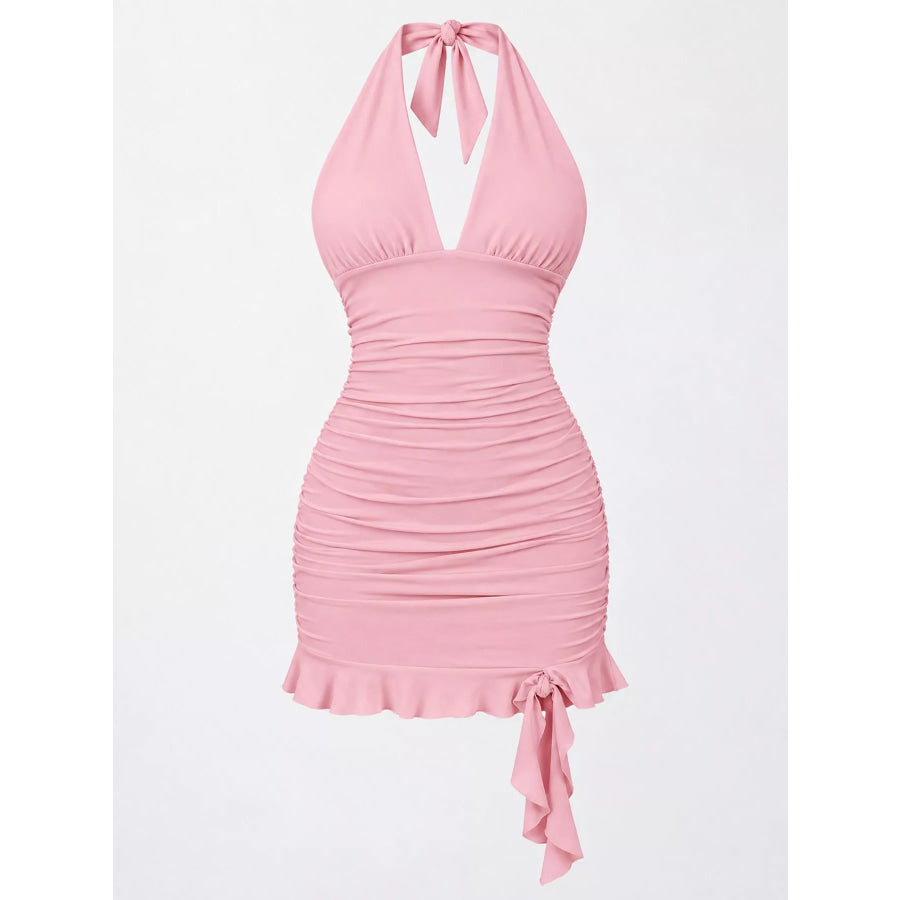 Ruched Halter Neck Bodycon Mini Dress Apparel and Accessories