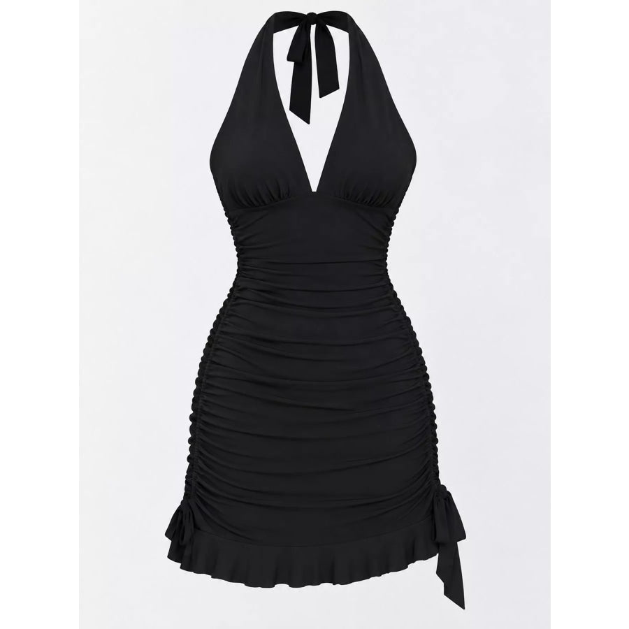 Ruched Halter Neck Bodycon Mini Dress Apparel and Accessories