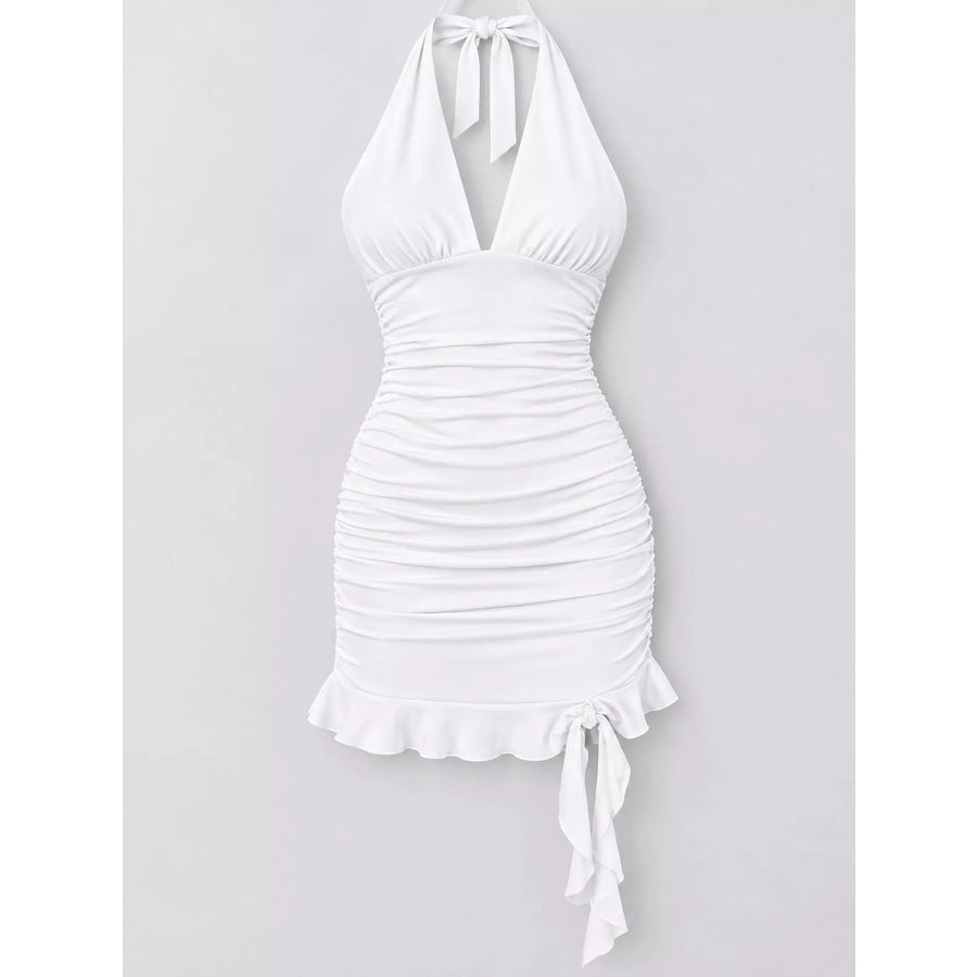 Ruched Halter Neck Bodycon Mini Dress Apparel and Accessories