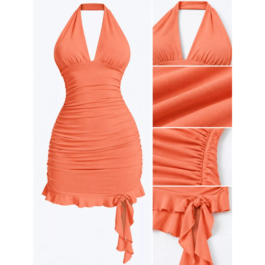 Ruched Halter Neck Bodycon Mini Dress Apparel and Accessories