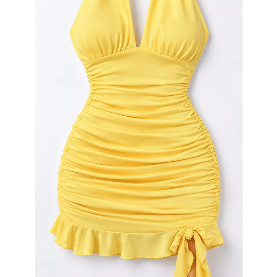 Ruched Halter Neck Bodycon Mini Dress Apparel and Accessories