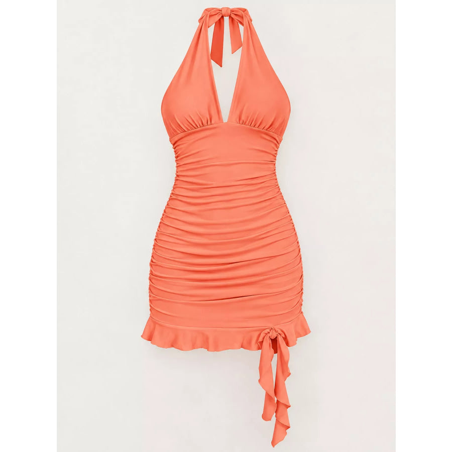Ruched Halter Neck Bodycon Mini Dress Apparel and Accessories
