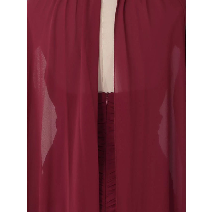 Ruched Halter Neck Cape Maxi Dress Apparel and Accessories