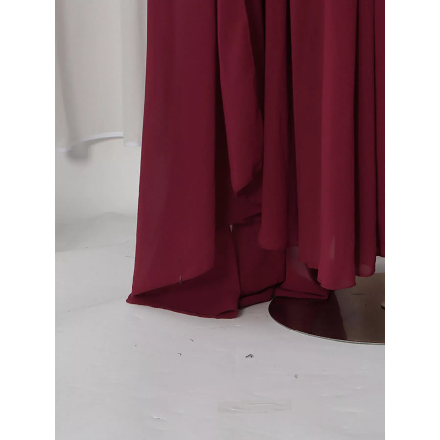 Ruched Halter Neck Cape Maxi Dress Apparel and Accessories