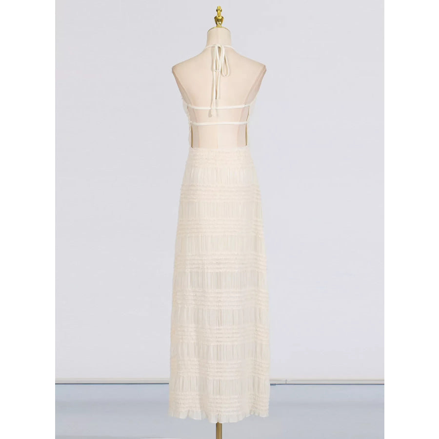 Ruched Halter Neck Maxi Dress Apparel and Accessories