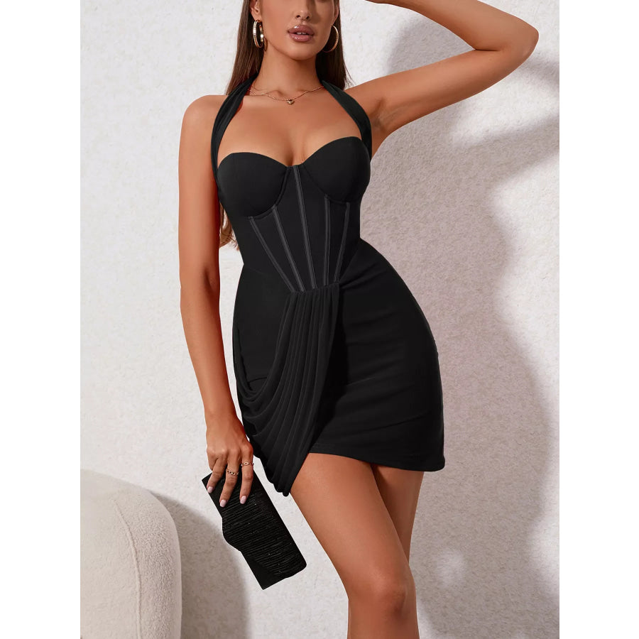 Ruched Halter Neck Mini Dress Apparel and Accessories