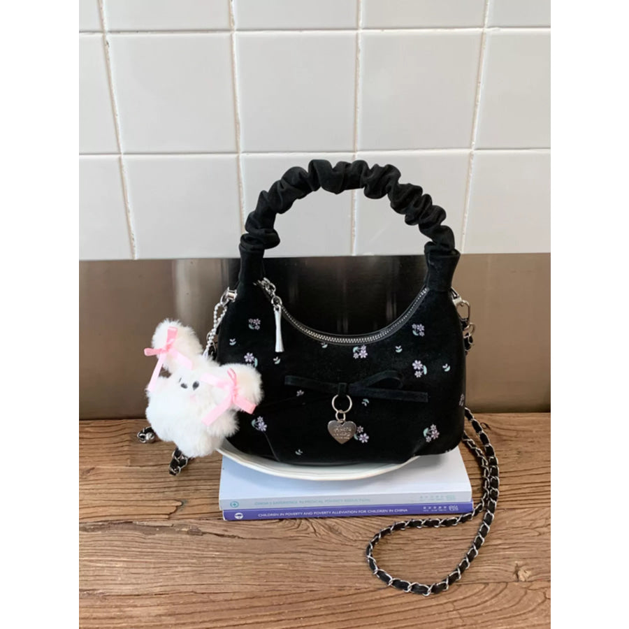 Ruched Handle Crossbody Bag with Bow Black / One Size Apparel and Accessories