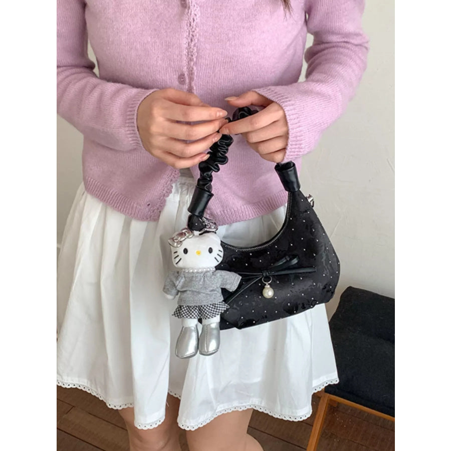 Ruched Handle Polka Dot Handbag Black / One Size Apparel and Accessories