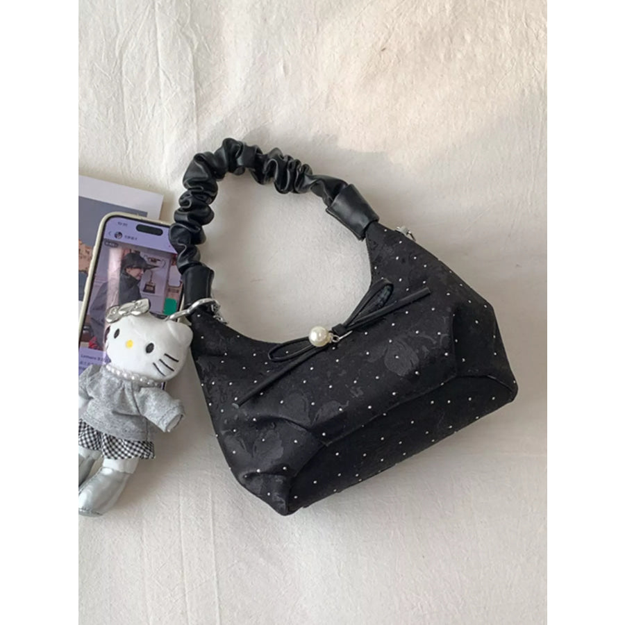 Ruched Handle Polka Dot Handbag Black / One Size Apparel and Accessories